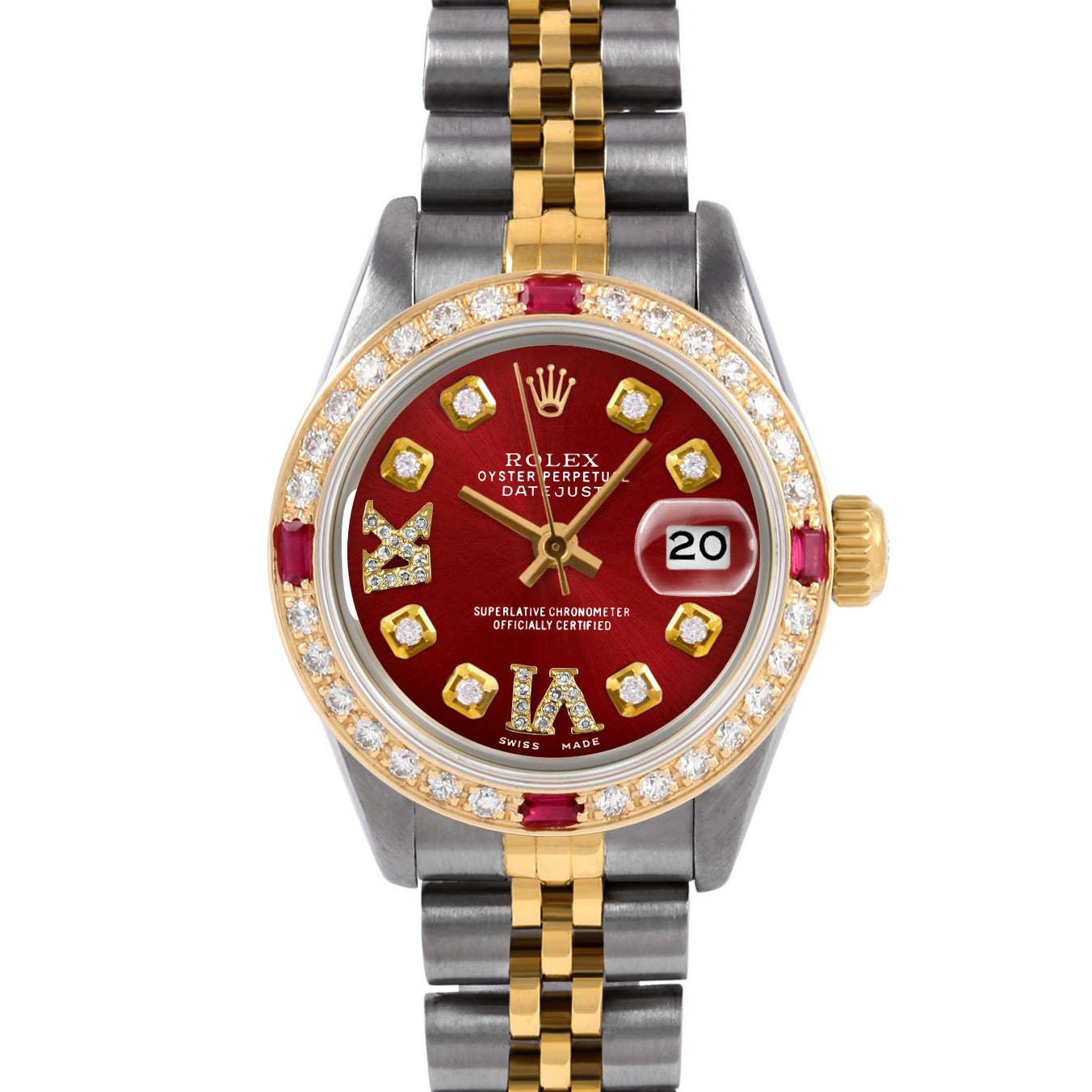 Poignet suisse - SKU 6917-TT-RED-8DR69-BDS-JUB

Marque : Rolex
Modèle : Datejust (modèle non serti)
Genre : Dames
Métaux : 14K/Acier inoxydable
Taille du boîtier : 26 mm

Cadran : Cadran romain rouge à diamants (Ce cadran n'est pas d'origine Rolex