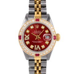 Rolex Lady TT Datejust Red Roman Diamond Dial Ruby Diamond Bezel Jubilee Watch