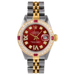 Rolex Lady TT Datejust Red Roman Diamond Dial Ruby Diamond Bezel Jubilee Watch