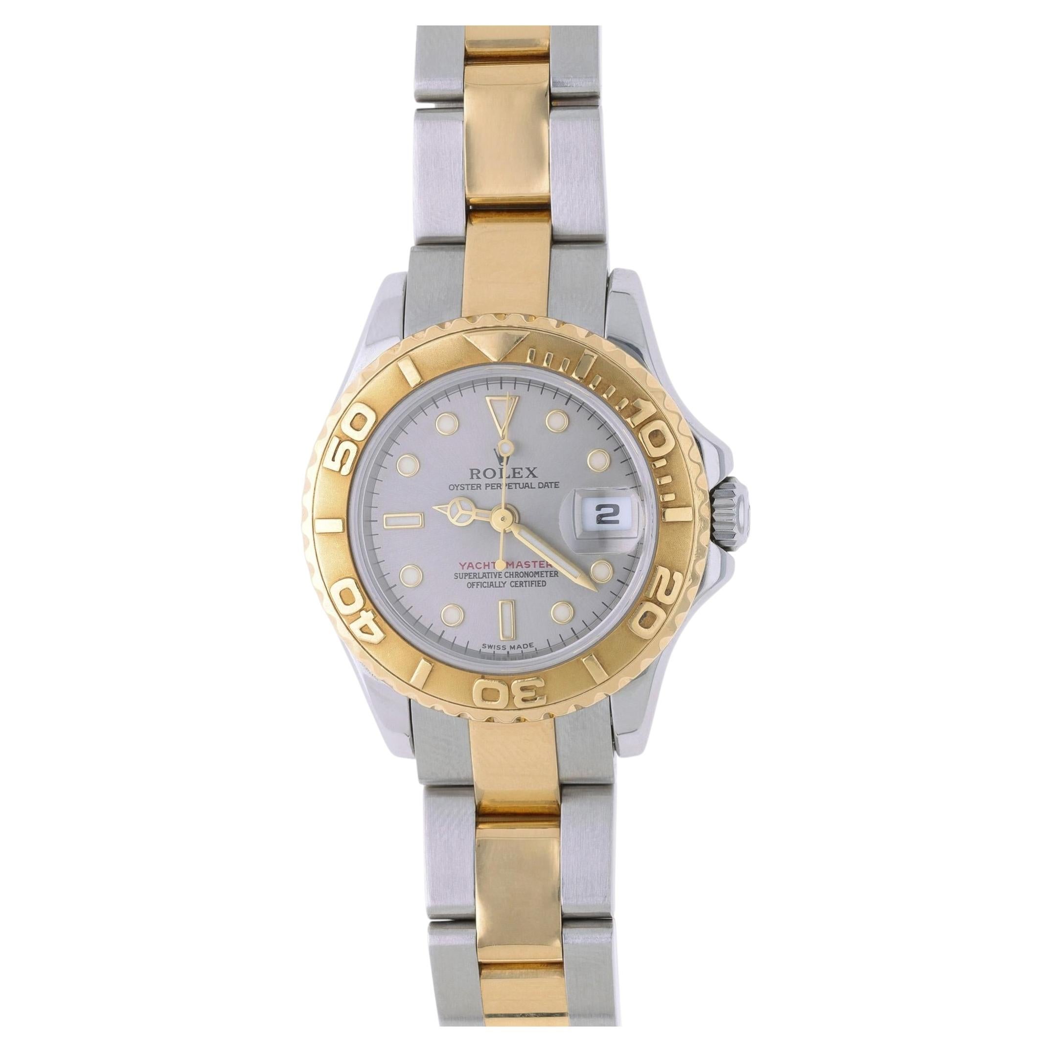 Rolex Lady Yacht Master 29mm Two Tone 18K Gold & Steel Gray Dial Oyster Watch For Sale