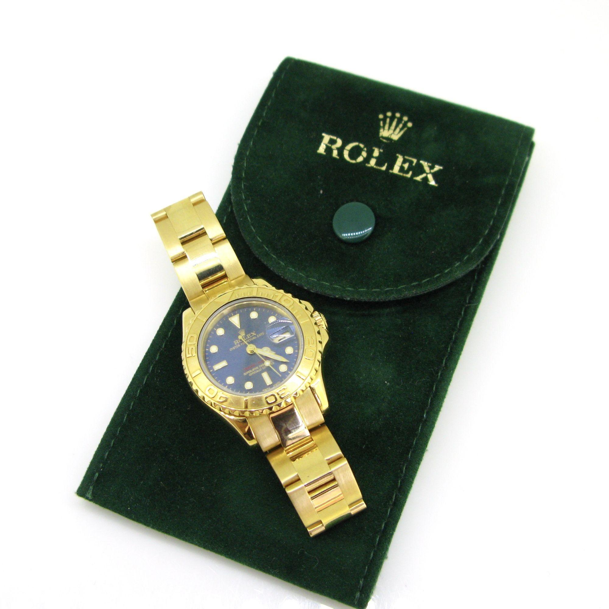 Women's or Men's Rolex Lady Yachtmaster 18kt Yellow Gold Blue Dial For Sale