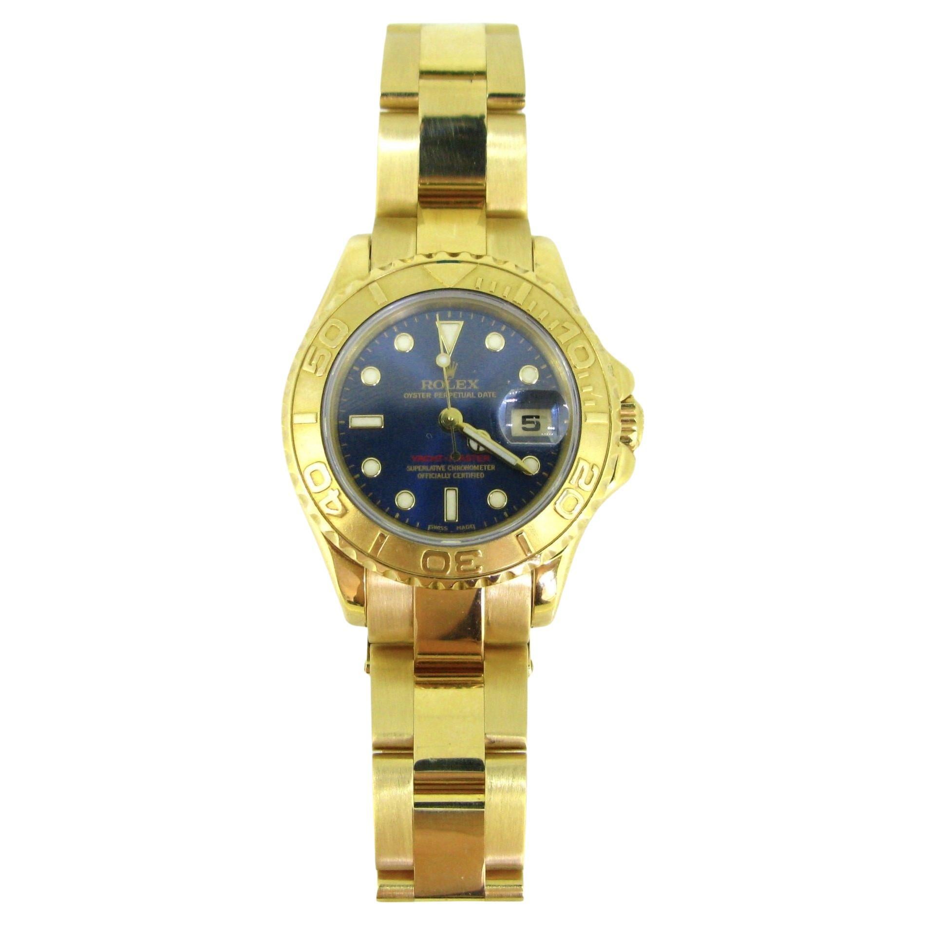 Rolex Lady Yachtmaster 18kt Yellow Gold Blue Dial For Sale