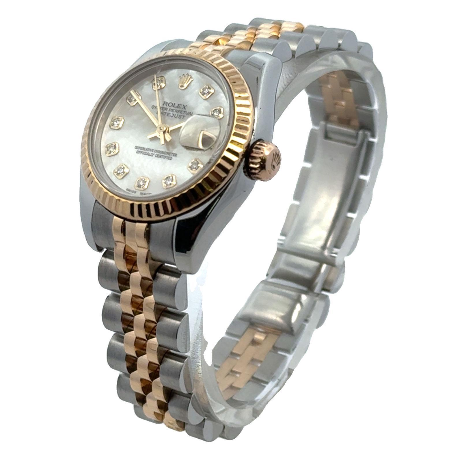 Taille ronde Rolex Ladys 26mm Datejust 179173 Mother Of Pearl Diamond Dial Two-Tone Modern