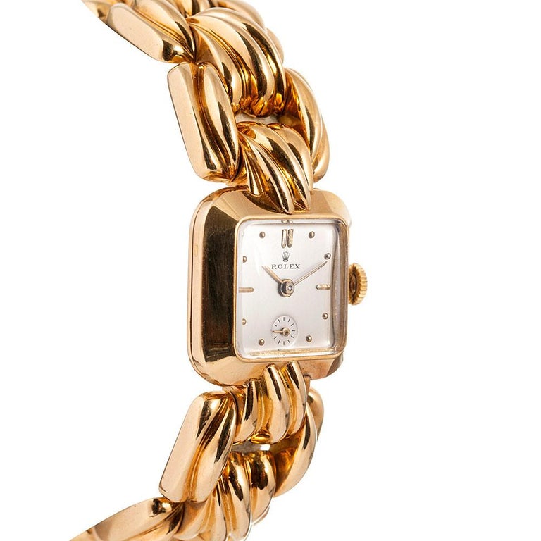 Rolex Ladies Square Case Wristwatch with Sub-Seconds and Rolex Bracelet ...