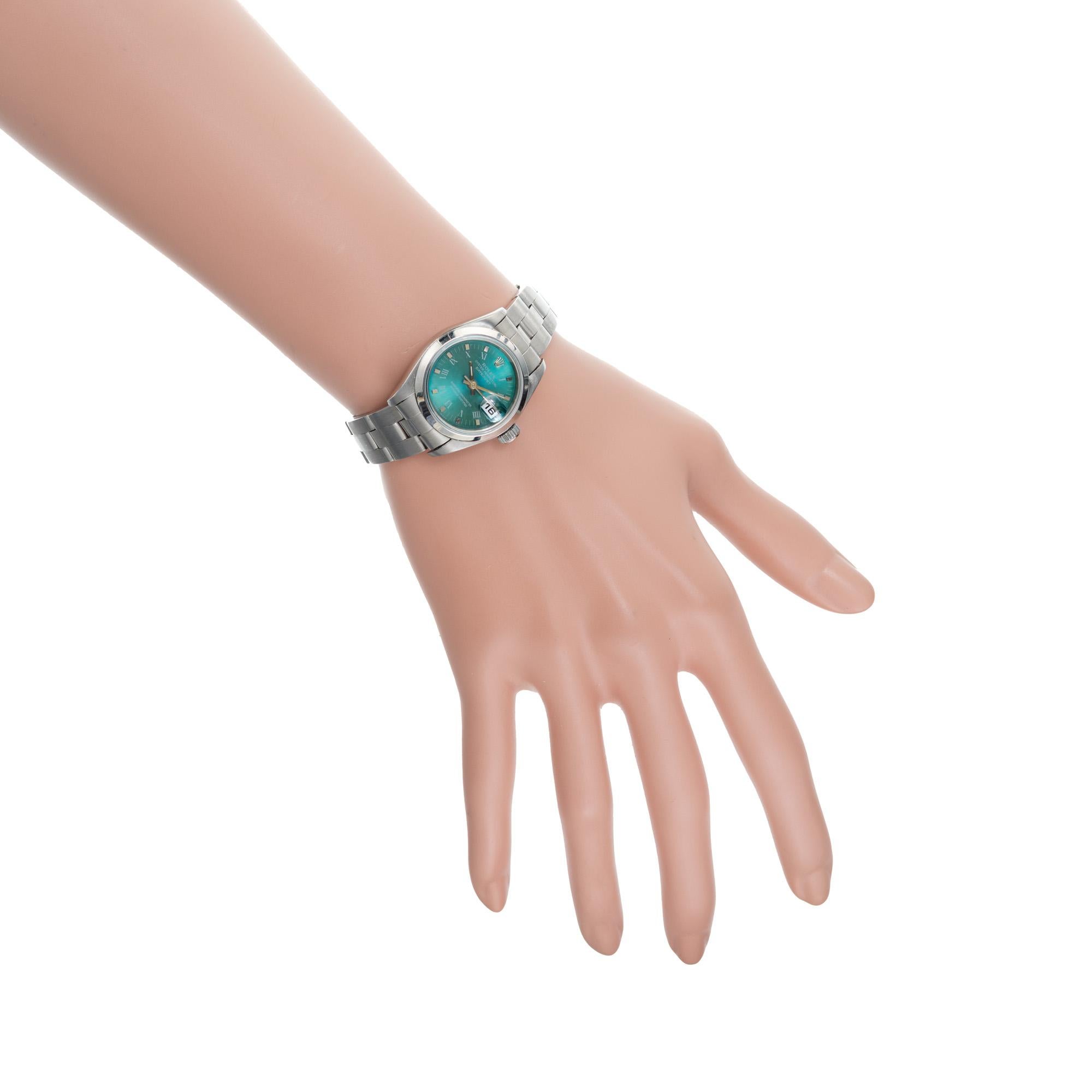 Rolex Damenarmbanduhr aus Edelstahl Datejust mit farbigem Zifferblatt Ref 69160 im Angebot 3