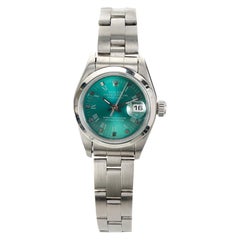 Rolex Damenarmbanduhr aus Edelstahl Datejust mit farbigem Zifferblatt Ref 69160