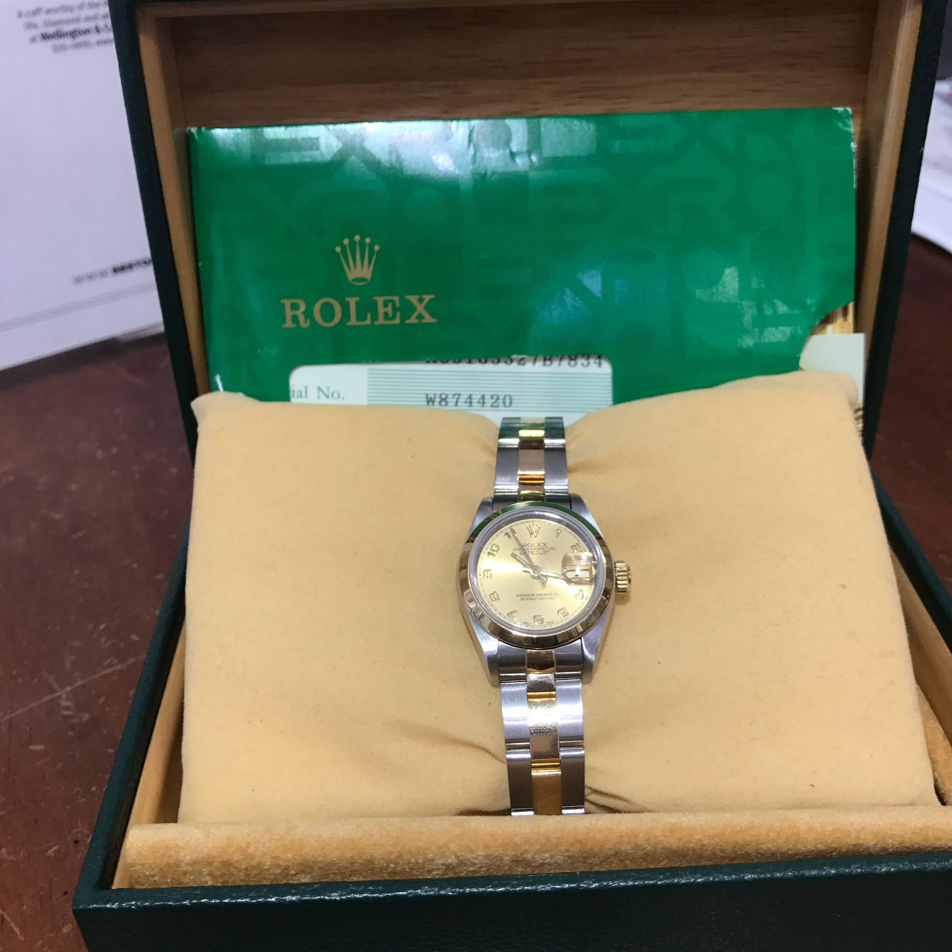 Rolex Ladies 18K Yellow Gold & Stainless Steel Datejust Wristwatch, Circa 1995 In Excellent Condition In New Orleans, LA