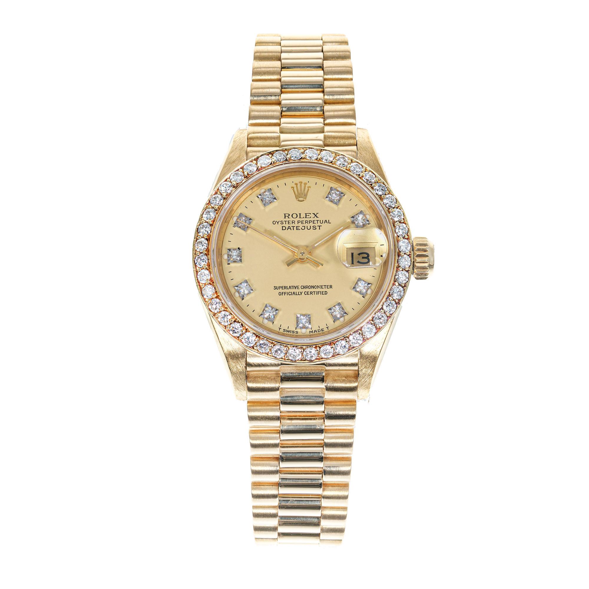 Rolex Lady's Yellow Gold Diamond Datejust Wristwatch Ref 69138