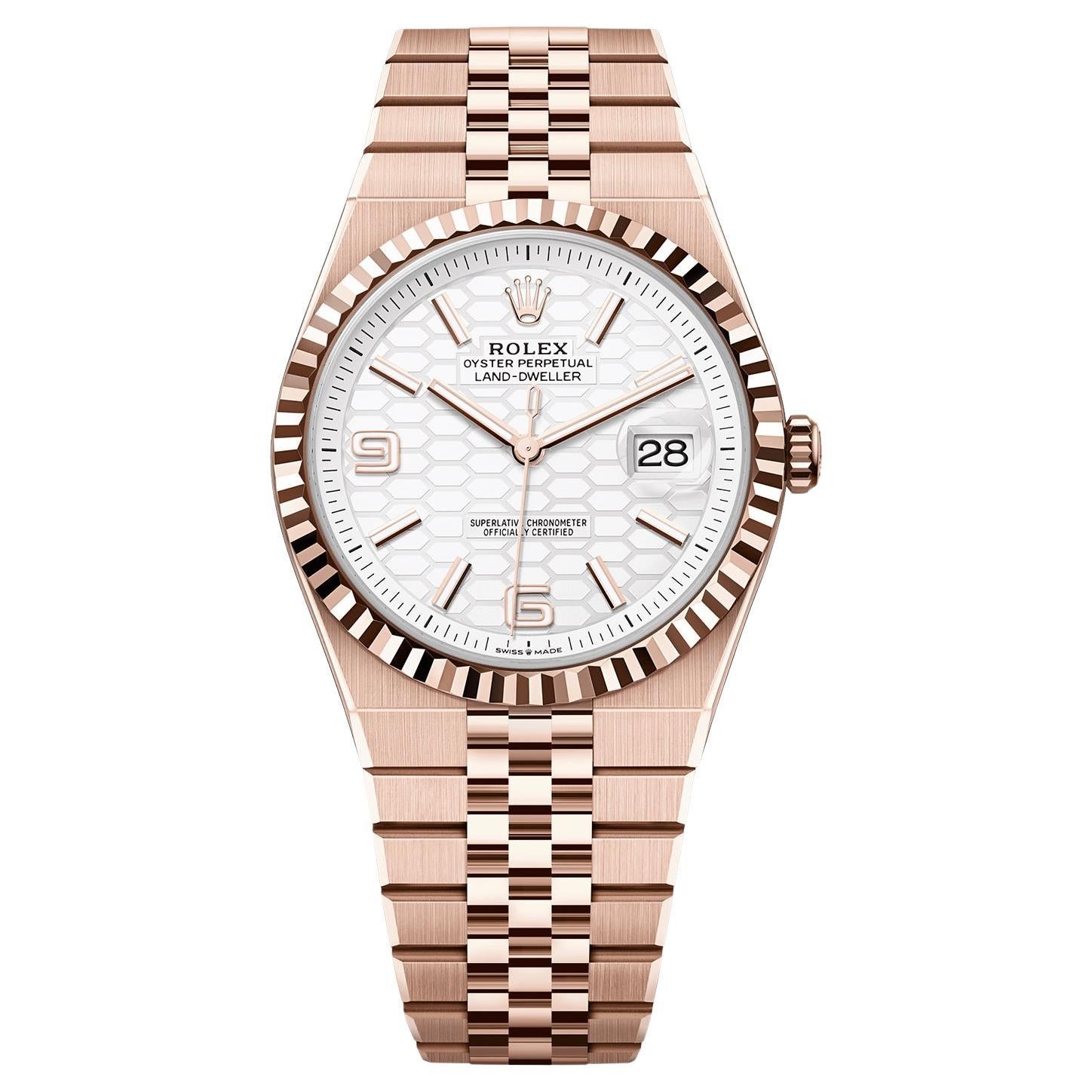 Rolex Land-Dweller 40mm Intense White Honeycomb Dial Everose Gold Watch 127335 For Sale
