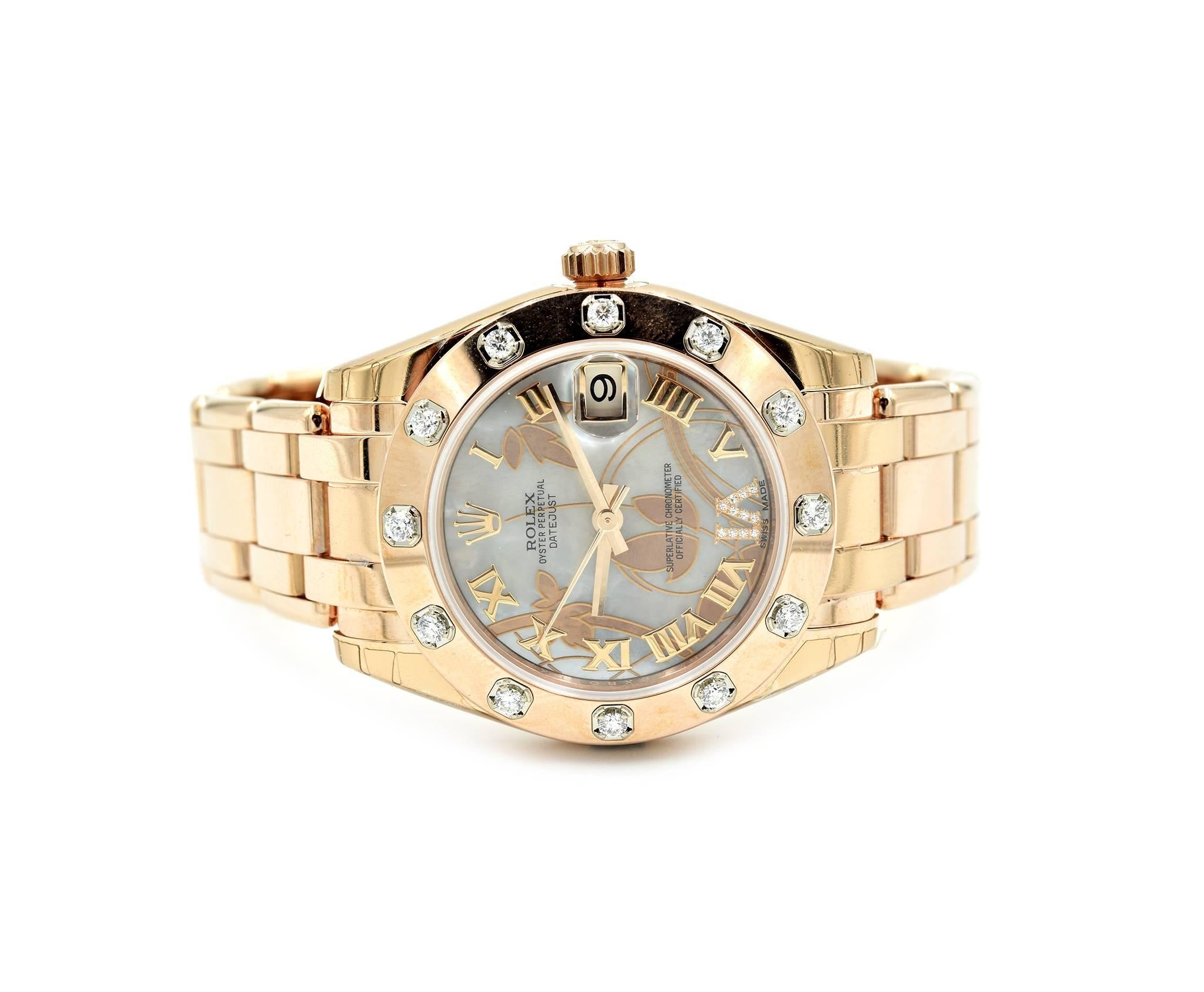 Round Cut Rolex Rose Gold Diamond Masterpiece Midsize automatic Wristwatch Ref 81315