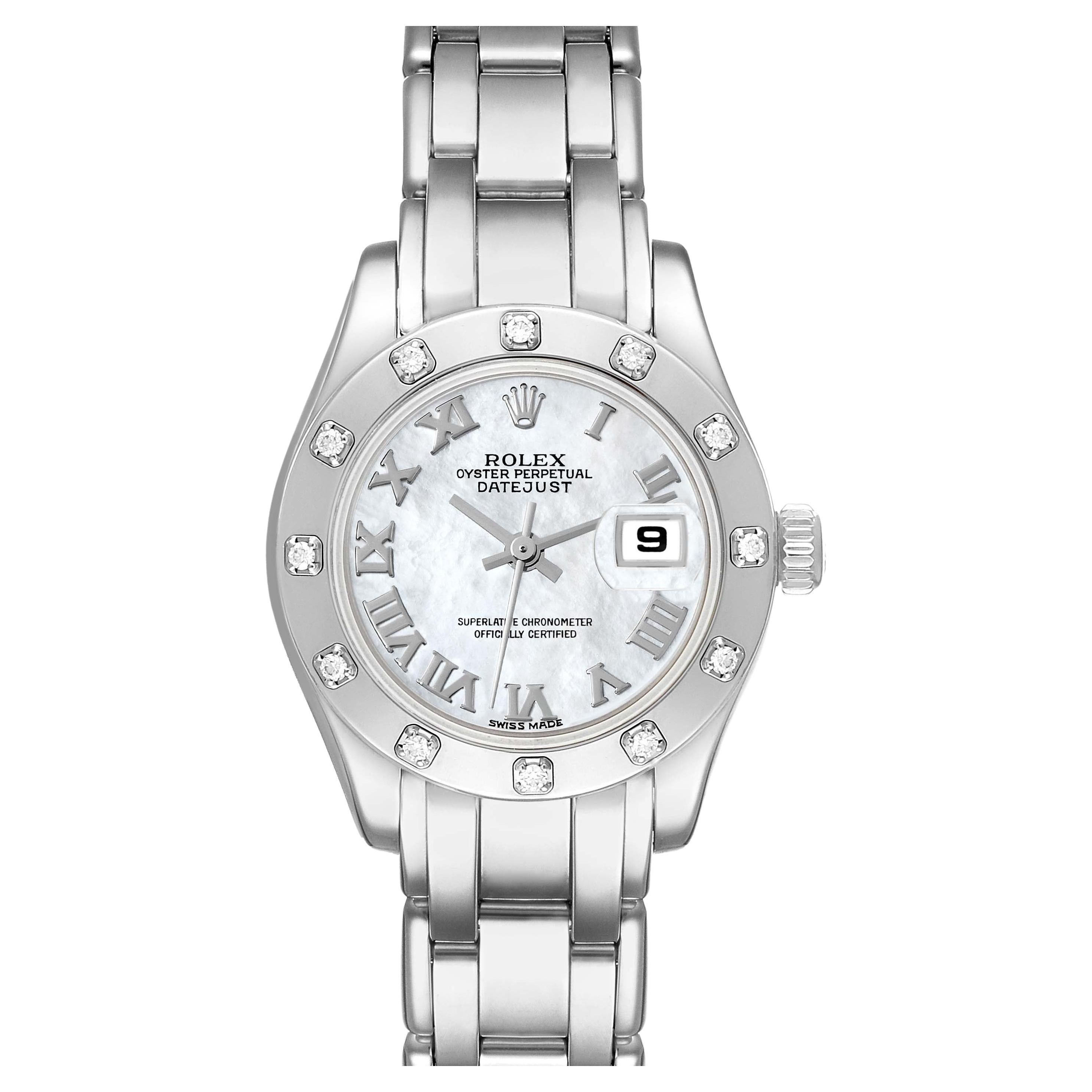 Rolex Masterpiece Pearlmaster White Gold Mother Of Pearl Diamond Ladies Watch For Sale