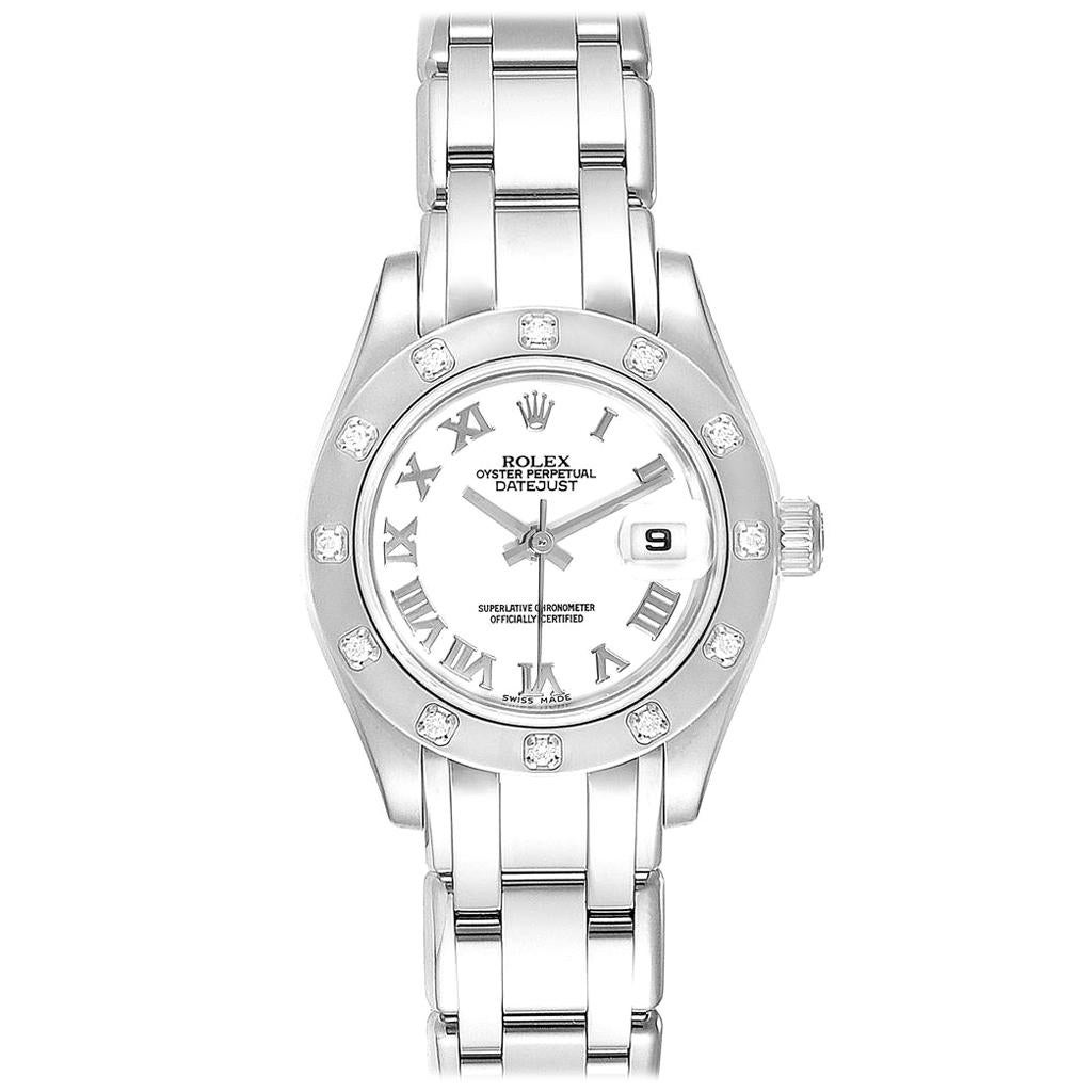 Rolex Masterpiece Pearlmaster White Gold Roman Dial Diamond Watch 80319 For Sale