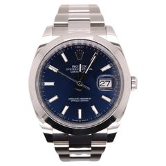 Rolex Men 41mm Datejust II 41 Blue Dial Stainless Steel Watch Oyster Ref 126300