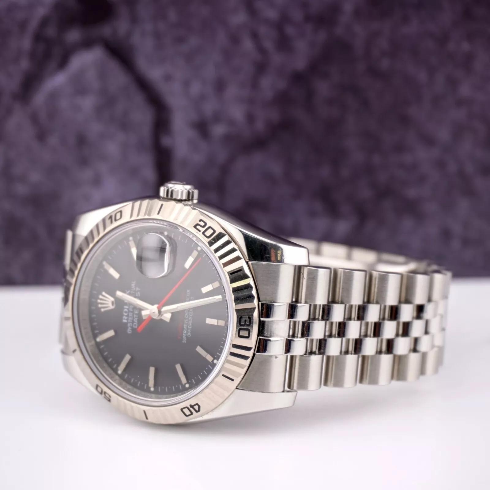 Rolex Men Datejust 36mm Turn-O-Graph Steel Jubilee Black Dial Watch Ref: 116264 In Excellent Condition For Sale In Pleasanton, CA