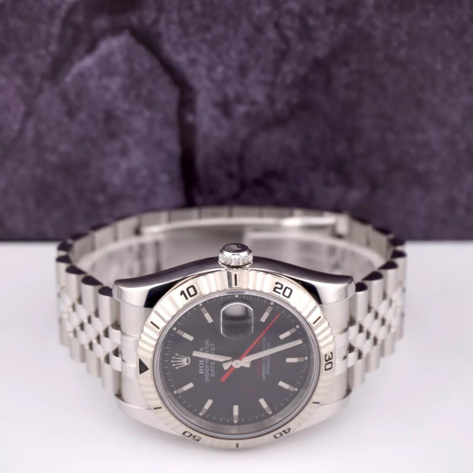 Rolex Men Datejust 36mm Turn-O-Graph Steel Jubilee Black Dial Watch Ref: 116264 For Sale 3