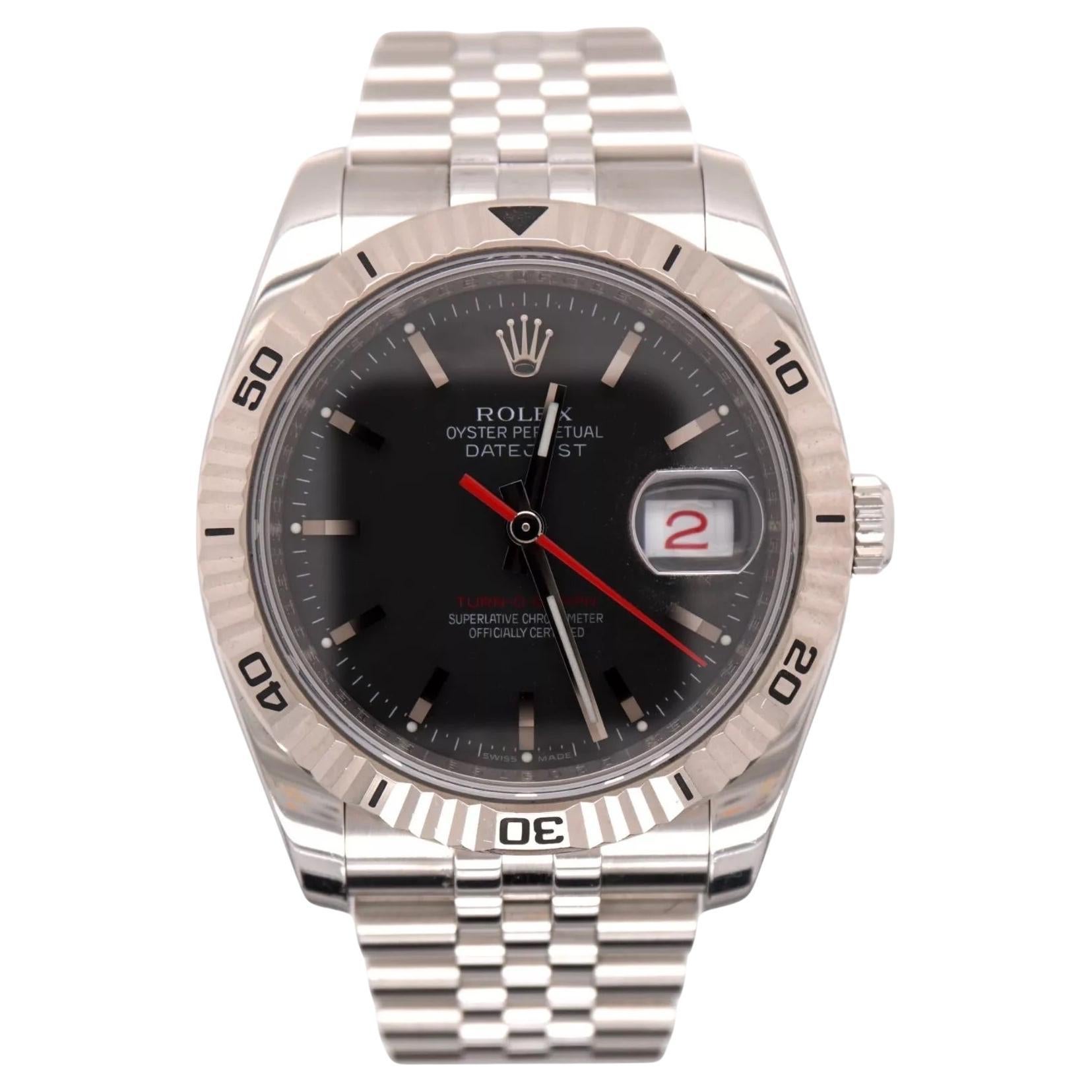 Rolex Men Datejust 36mm Turn-O-Graph Steel Jubilee Black Dial Watch Ref: 116264 For Sale