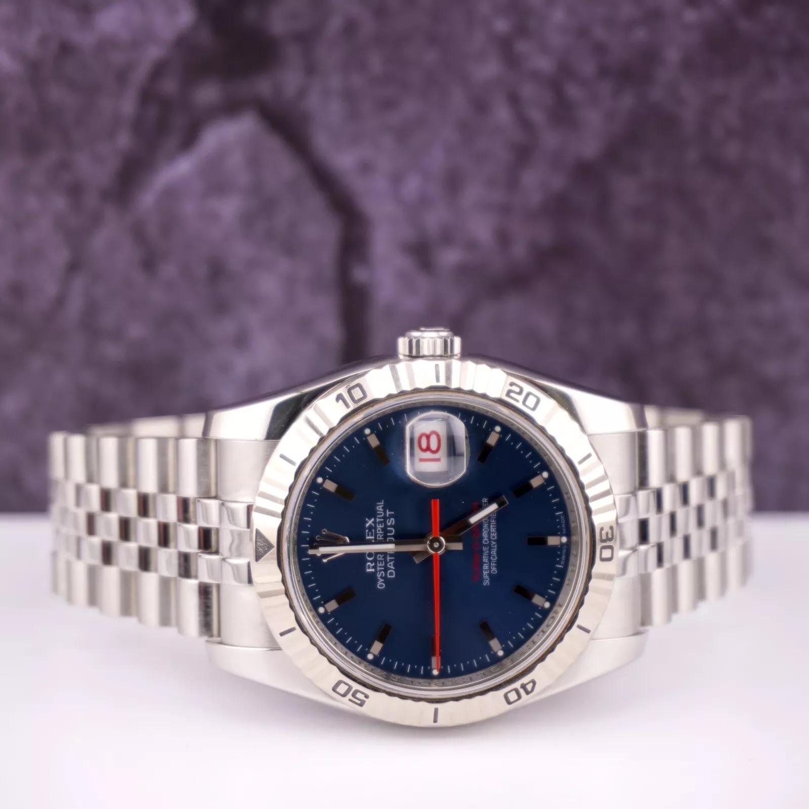 Women's or Men's Rolex Men Datejust 36mm Turn-O-Graph Steel Jubilee Blue Dial Watch Ref: 116264 For Sale