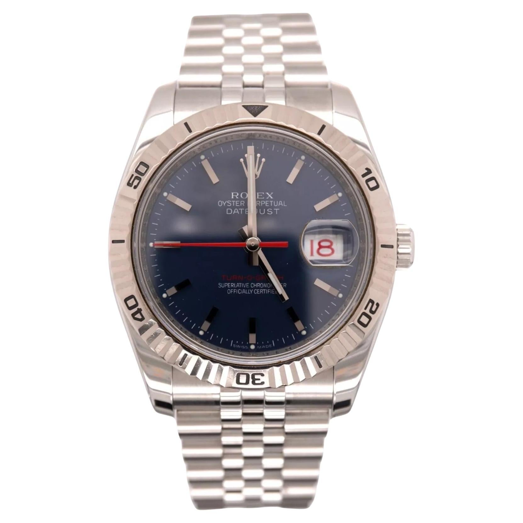 Rolex Men Datejust 36mm Turn-O-Graph Steel Jubilee Blue Dial Watch Ref: 116264 For Sale