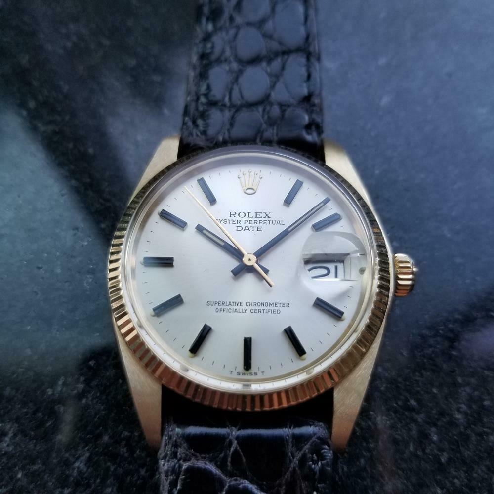 ROLEX Men's 14K Gold Oyster Perpetual Date 1503 Automatic, c.1978 Vintage LV688 In Excellent Condition In Beverly Hills, CA