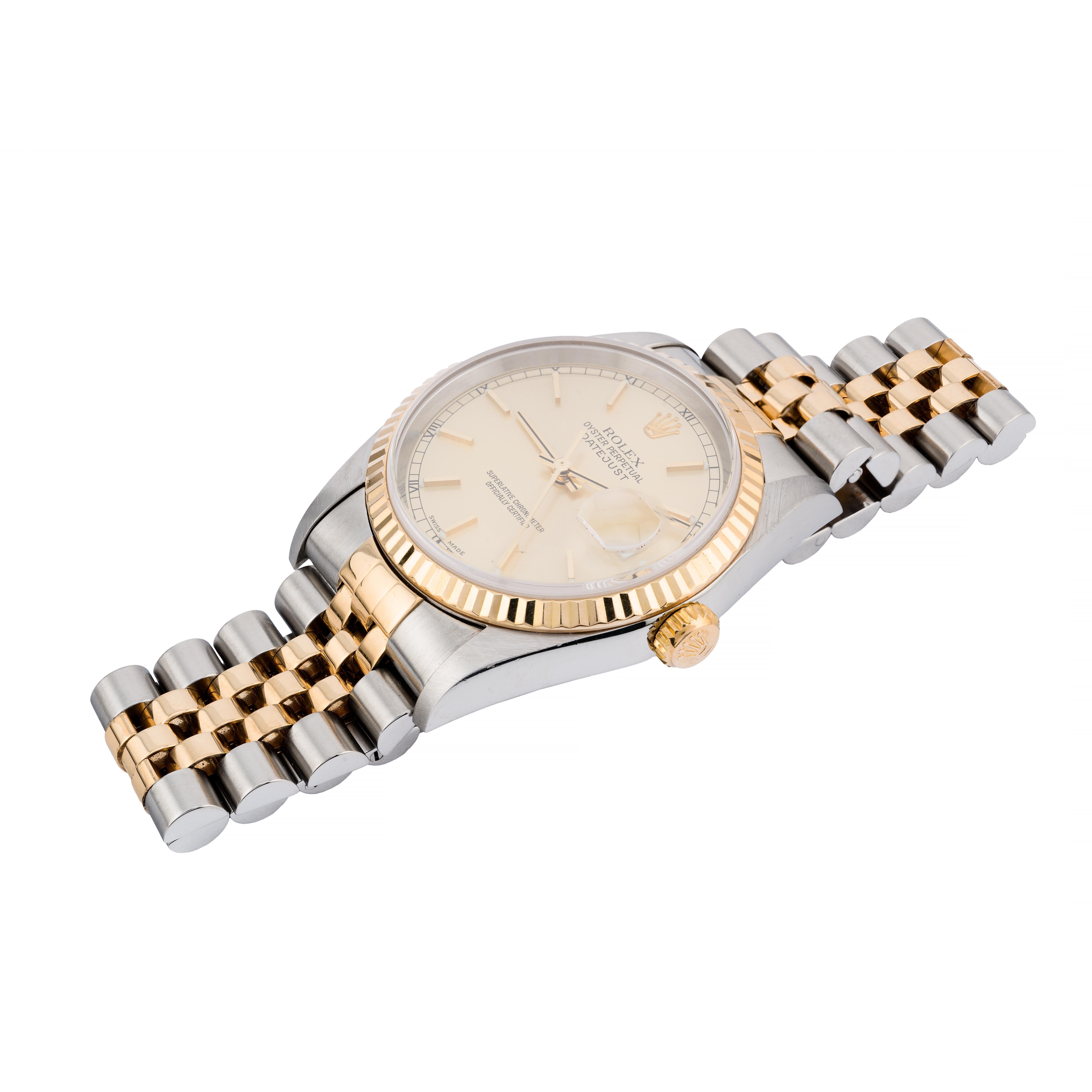 Rolex Herren 16233 Datejust 18 Karat Gold & Edelstahl für Herren (Zeitgenössisch) im Angebot