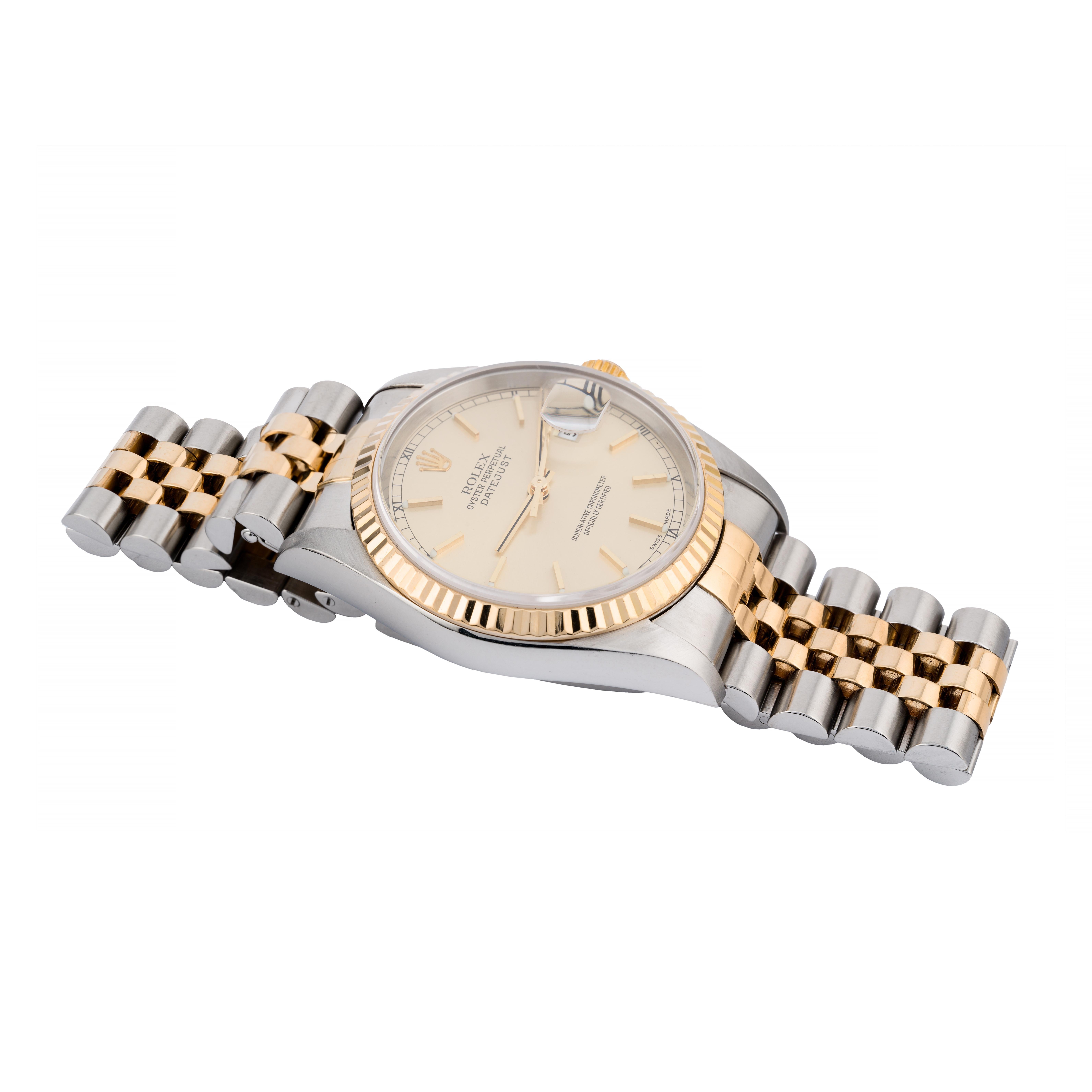 Rolex Herren 16233 Datejust 18 Karat Gold & Edelstahl für Herren im Zustand „Hervorragend“ im Angebot in Boston, MA