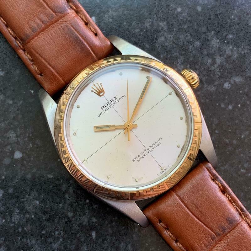 Rolex Men's 18k & ss Oyster Perpetual 1038 Automatic, c.1969 Vintage MA117brn In Excellent Condition In Beverly Hills, CA