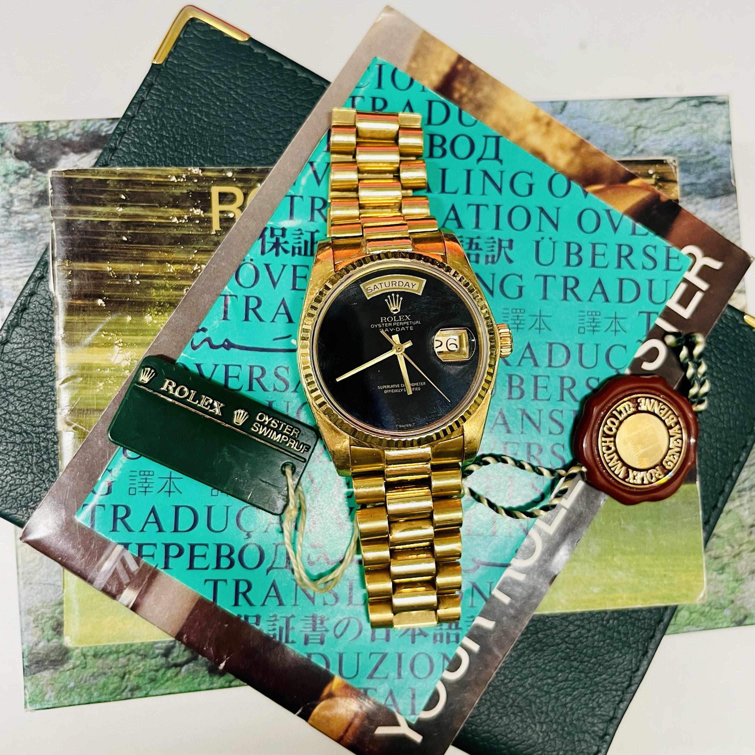 Rolex Men's 18k Yellow Gold Day-Date President Black Onyx Dial Full Set For Sale 3