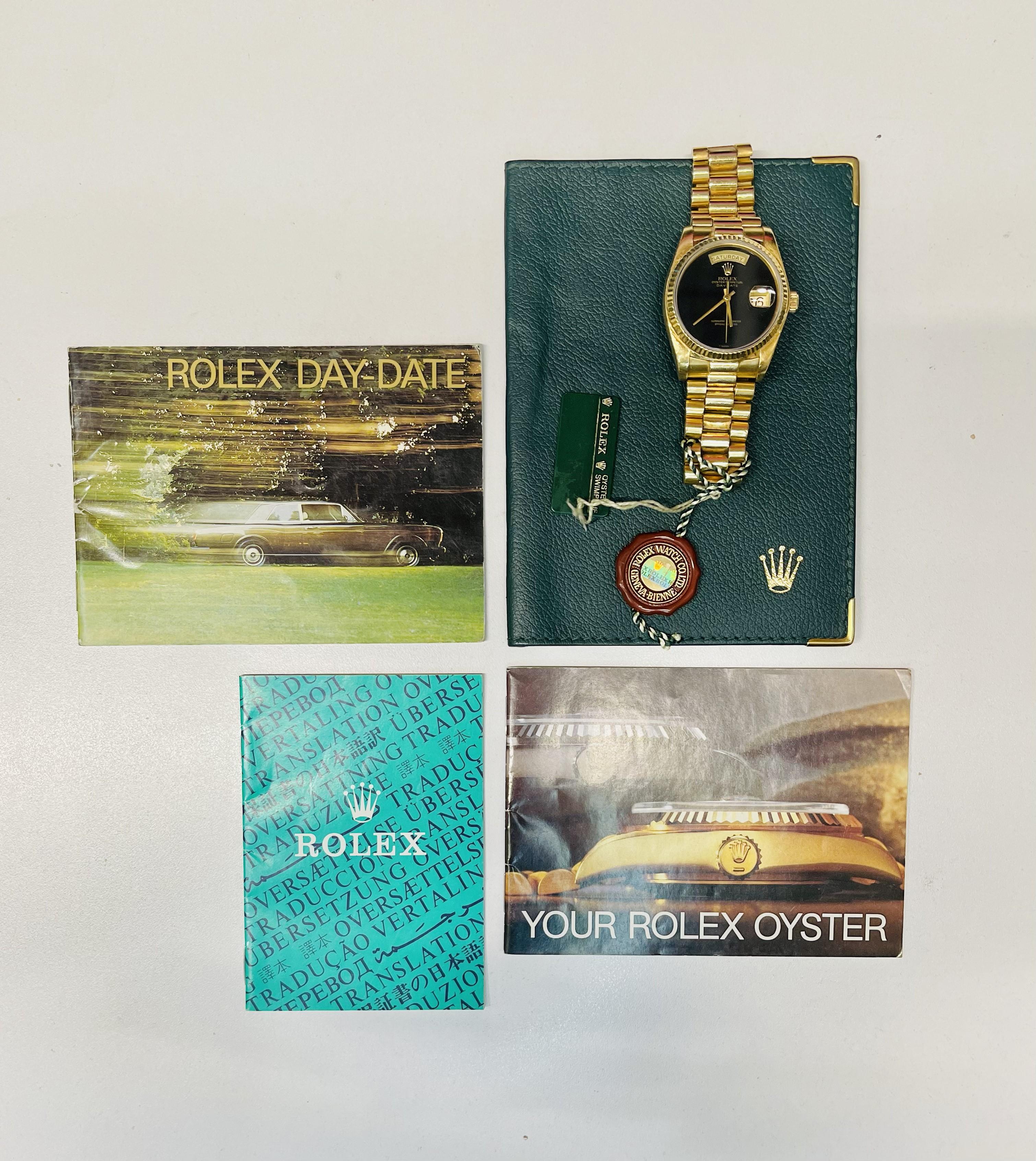 Rolex Men's 18k Yellow Gold Day-Date President Black Onyx Dial Full Set For Sale 5