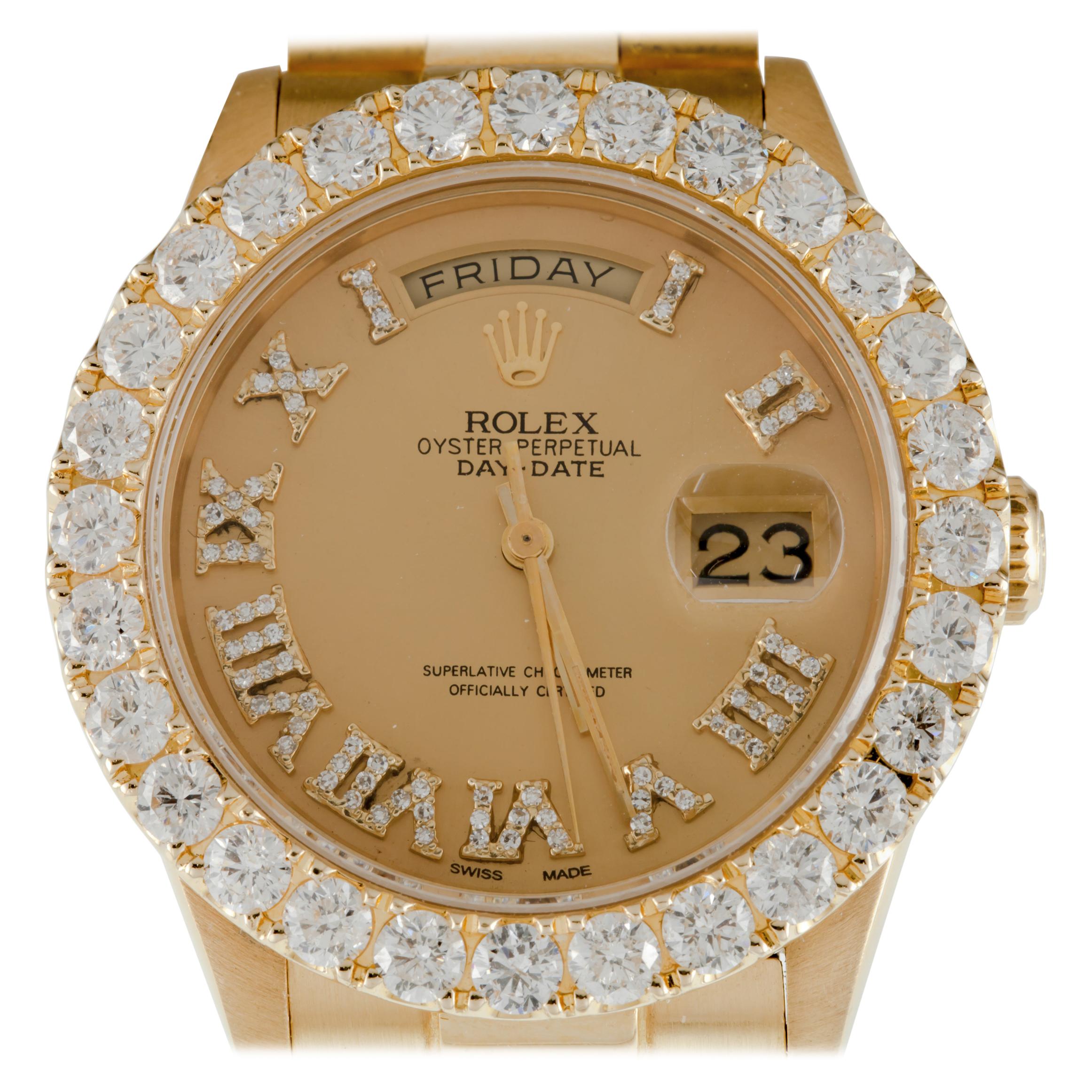 Rolex Men's 18k Yellow Gold President 18038 with Diamond Dial and Bezel