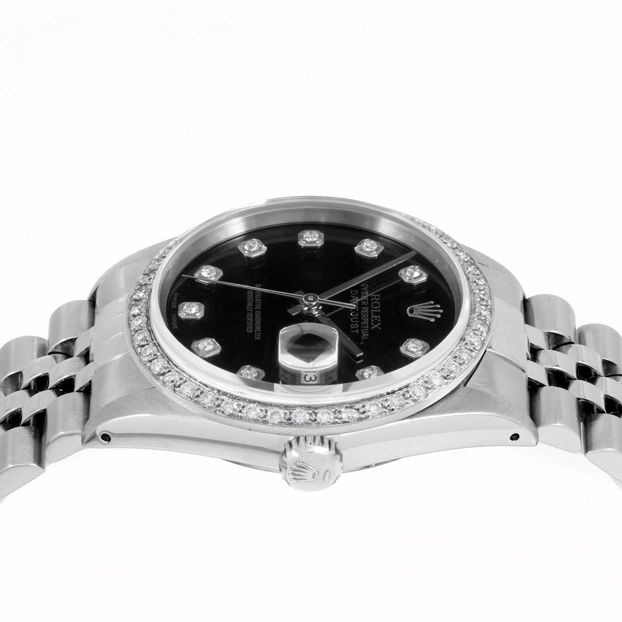 Rolex Mens Datejust Black Diamond Dial Diamond Bezel Jubilee Watch Bon état - En vente à San Pedro, CA