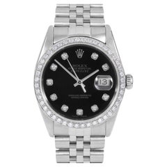 Used Rolex Mens Datejust Black Diamond Dial Diamond Bezel Jubilee Watch