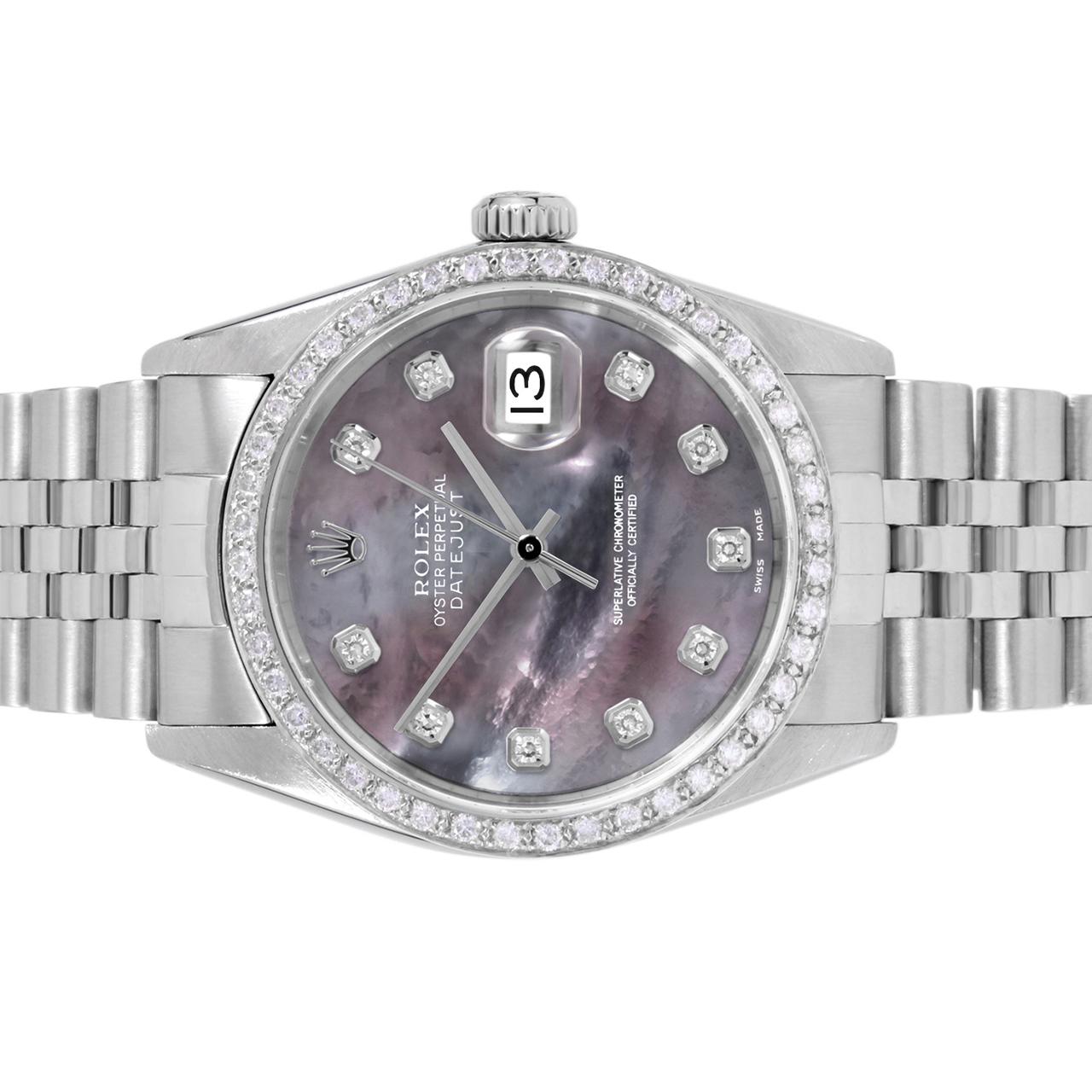 Rolex Mens Datejust Black MOP Diamond Dial Diamond Bezel Jubilee Watch Bon état - En vente à San Pedro, CA