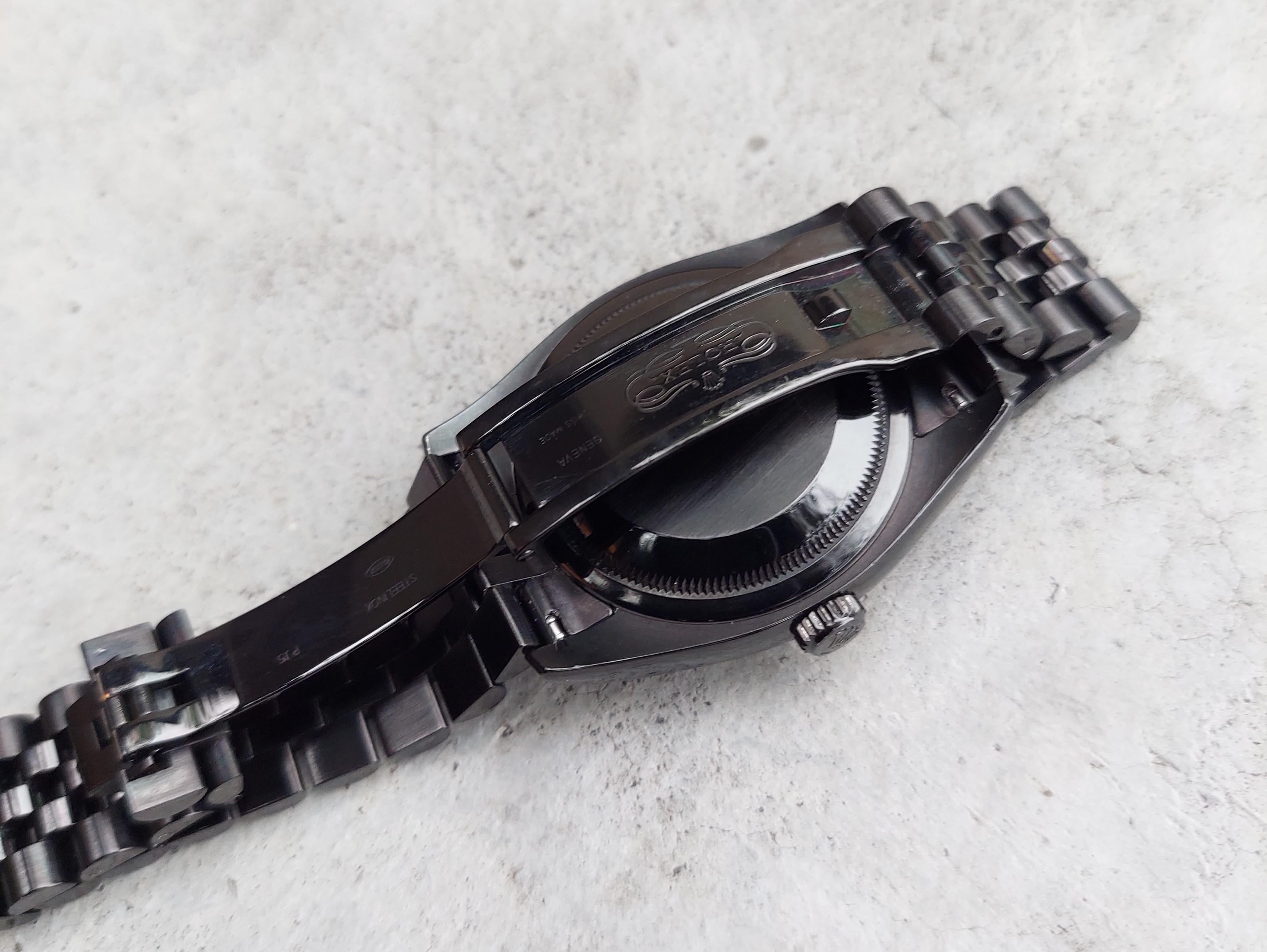Taille ronde Rolex Montre datejust noire avec diamants romains de 36 mm PVD 116234 en vente