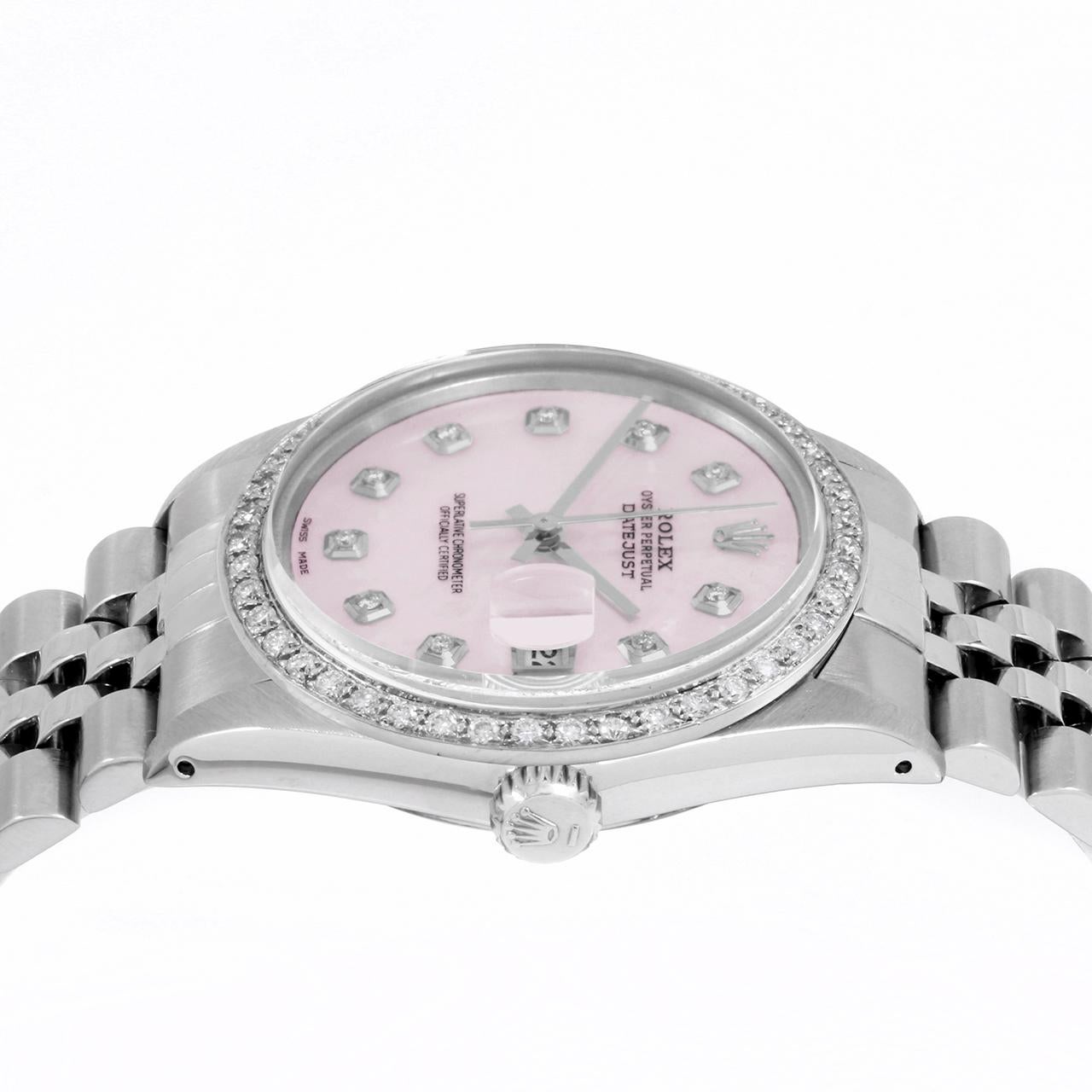 Bead Rolex Mens Datejust Pink MOP Diamond Dial Diamond Bezel Jubilee Watch For Sale