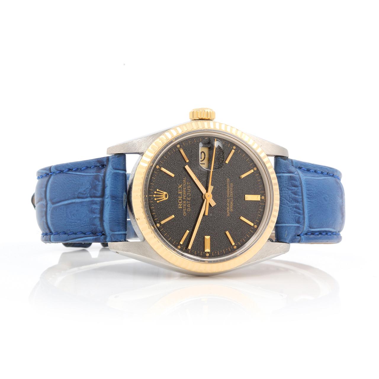 Rolex Herren 36mm TT Datejust Schwarz Patina Zifferblatt Blaue Lederarmbanduhr Ref#16013 1