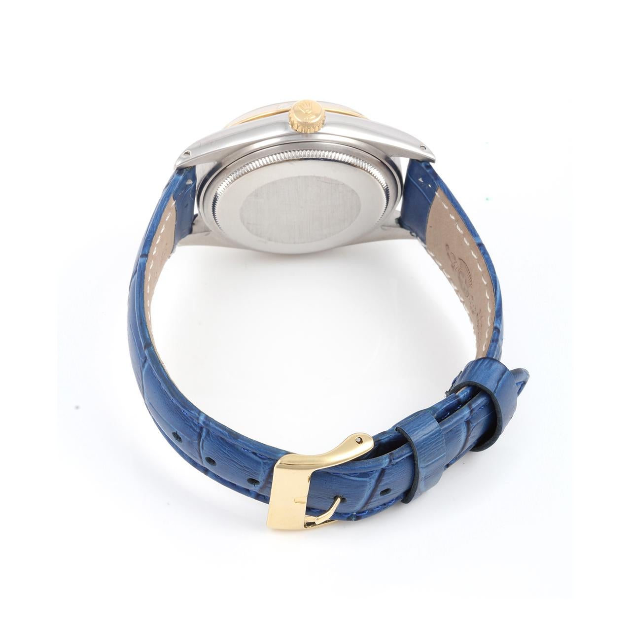 Rolex Herren 36mm TT Datejust Schwarz Patina Zifferblatt Blaue Lederarmbanduhr Ref#16013 2