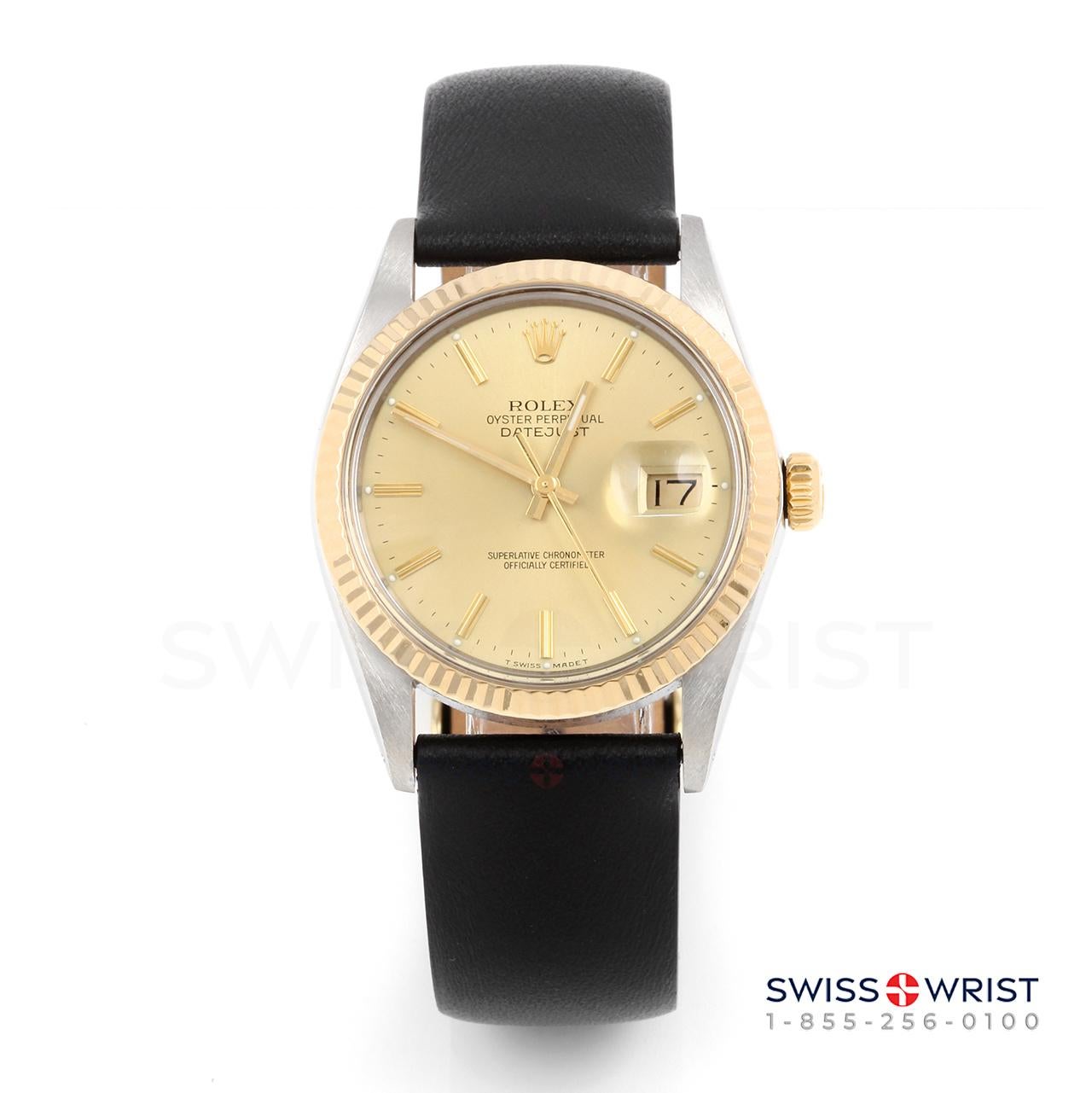 Swiss Wrist - SKU 16013-CHM-STK-FLT-BKL-P-BG13219

Brand : Rolex
Model : Datejust Ref# 16013 - Plastic Quickset Model 
Gender : Mens
Metals : 18K Yellow Gold/ Stainless Steel
Case Size : 36 mm
Dial : Original Rolex Champagne Stick Marker Dial (