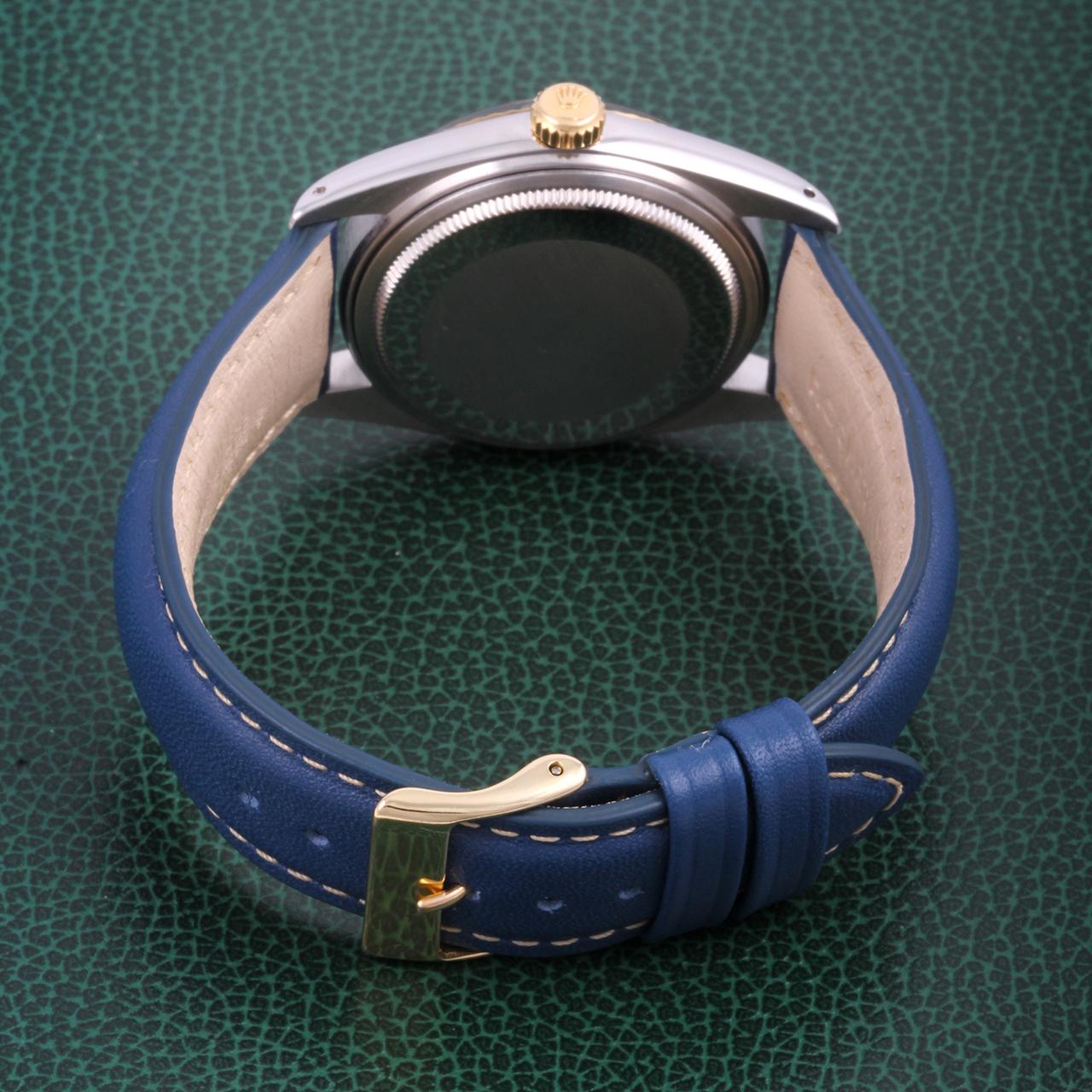 Rolex Herren TT Datejust Weißes Stick Zifferblatt Blaue Lederarmbanduhr Ref#16013 2