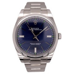 Used Rolex Men's 39mm Oyster Perpetual Stainless Steel Blue Dial Watch Ref: 114300