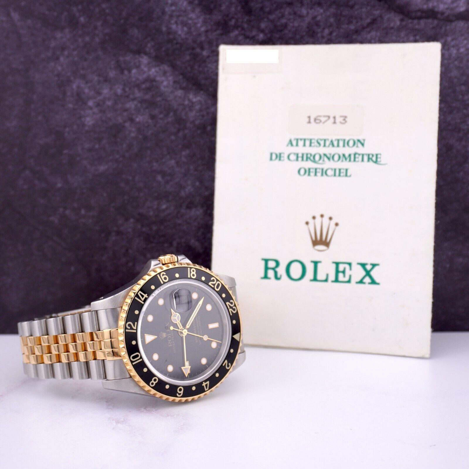 Rolex Mens 40mm GMT-Master II 18k Yellow Gold/Steel Black Jubilee Watch 16713 5