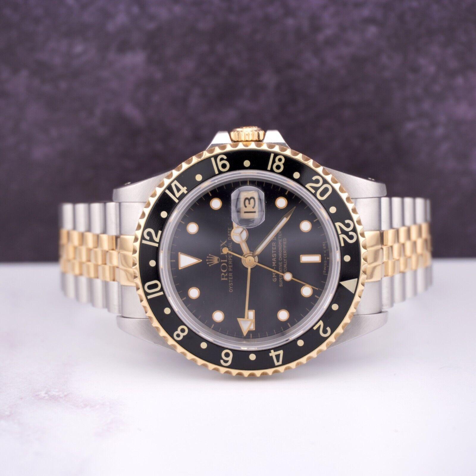 Rolex GMT Master ll 40mm Watch

Pre-owned w/ Original Box & Paper
100% Authentic Authenticity Card
Condition - (Great Condition) - See Pics
Watch Reference - 16713
Model - GMT-Master II
Dial Color - Black
Material - 18k Yellow Gold/Stainless