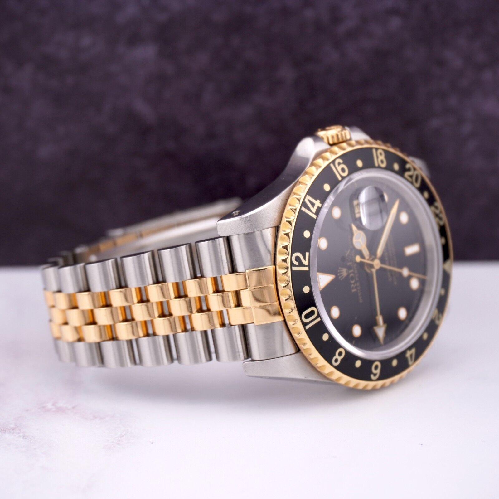 Women's or Men's Rolex Mens 40mm GMT-Master II 18k Yellow Gold/Steel Black Jubilee Watch 16713