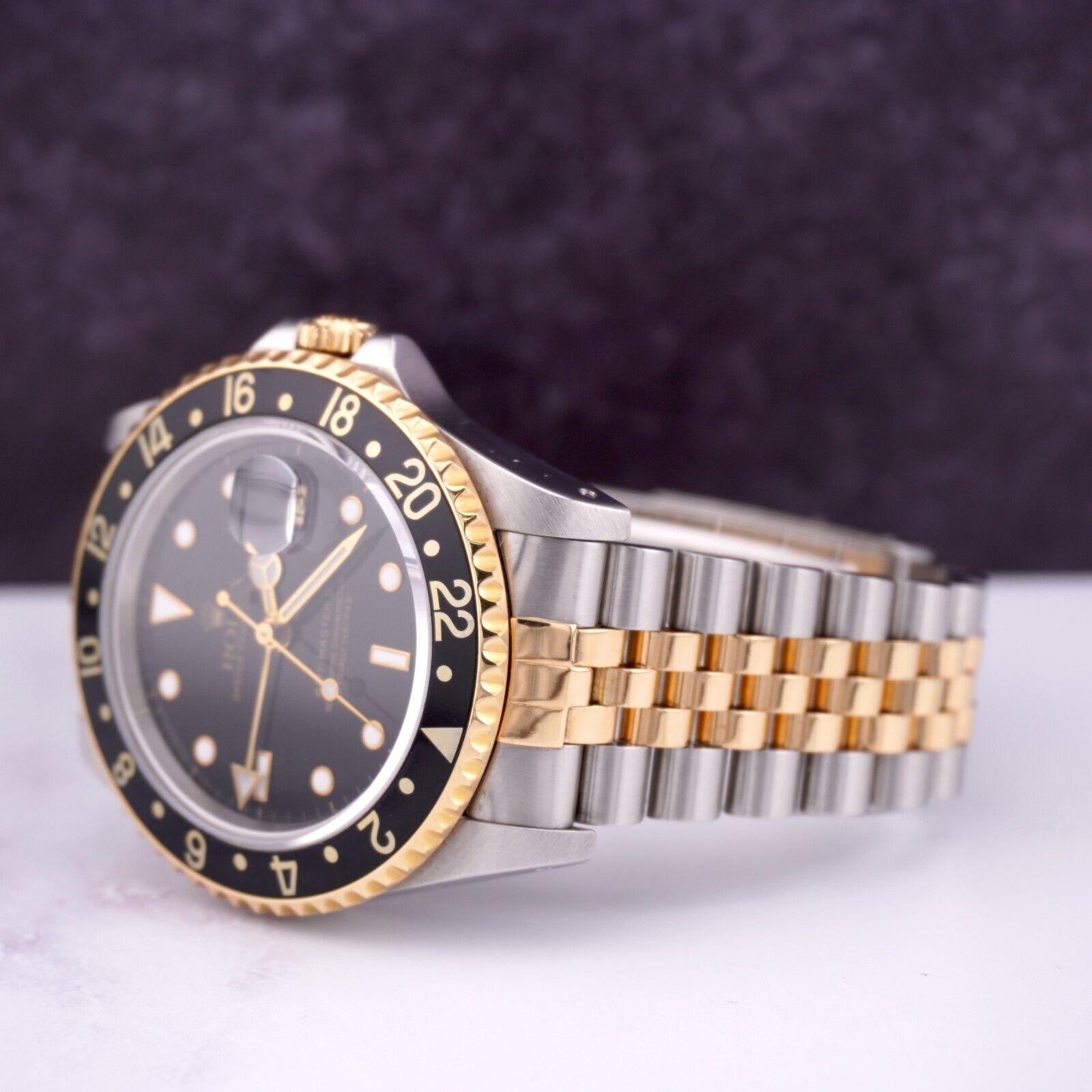 Rolex Mens 40mm GMT-Master II 18k Yellow Gold/Steel Black Jubilee Watch 16713 2