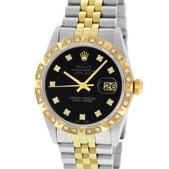Rolex Men’s Datejust 16013 SS and 18 Karat Gold Black Diamond Dial and Bezel