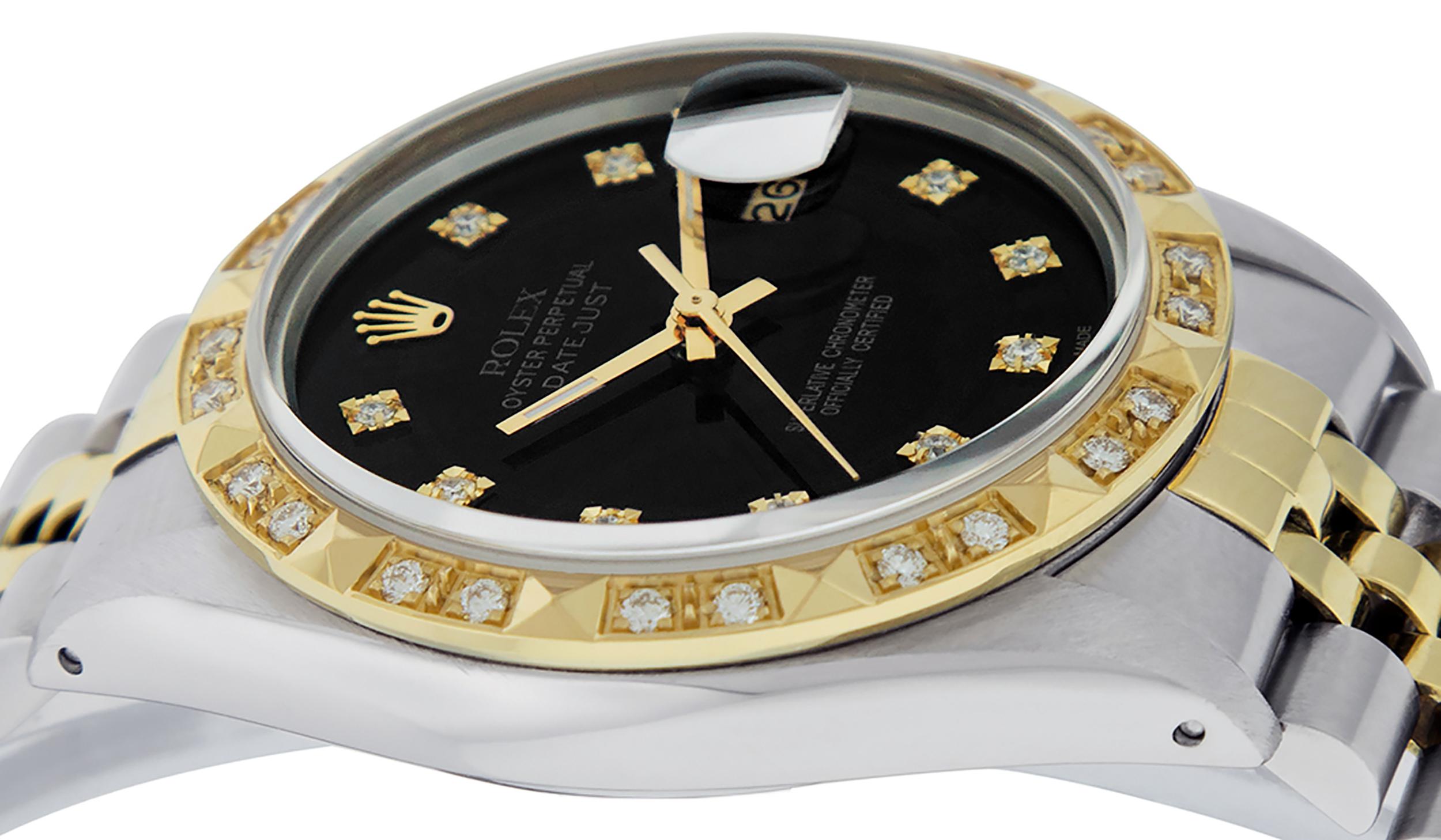 Rolex Men’s Datejust 16013 SS and 18 Karat Gold Black Diamond Dial and Bezel 3