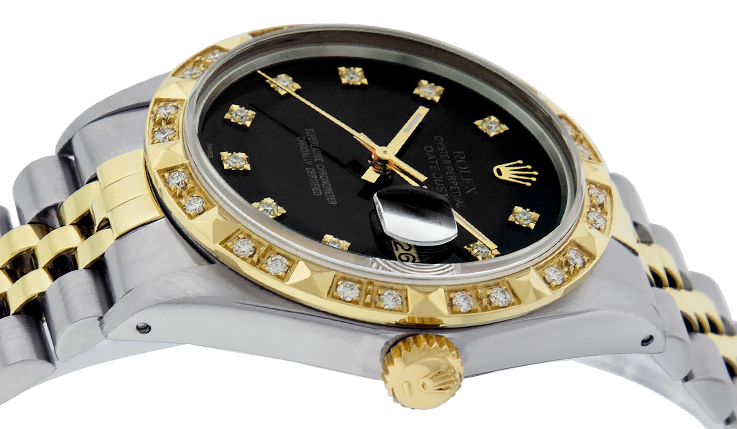 Rolex Men’s Datejust 16013 SS and 18 Karat Gold Black Diamond Dial and Bezel 4