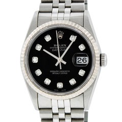 Rolex Men's Datejust 16234 Watch Steel / 18 Karat White Gold Black Diamond Dial