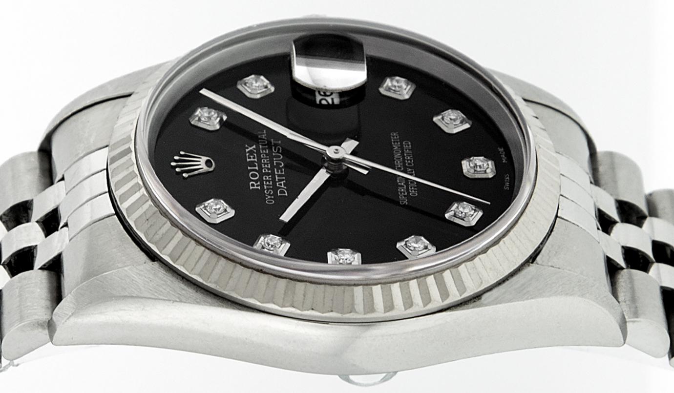 Rolex Men's Datejust 16234 Watch Steel / 18 Karat White Gold Black Diamond Dial 4