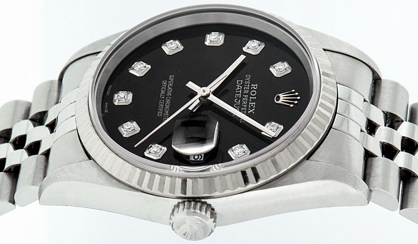 Rolex Men's Datejust 16234 Watch Steel / 18 Karat White Gold Black Diamond Dial 5