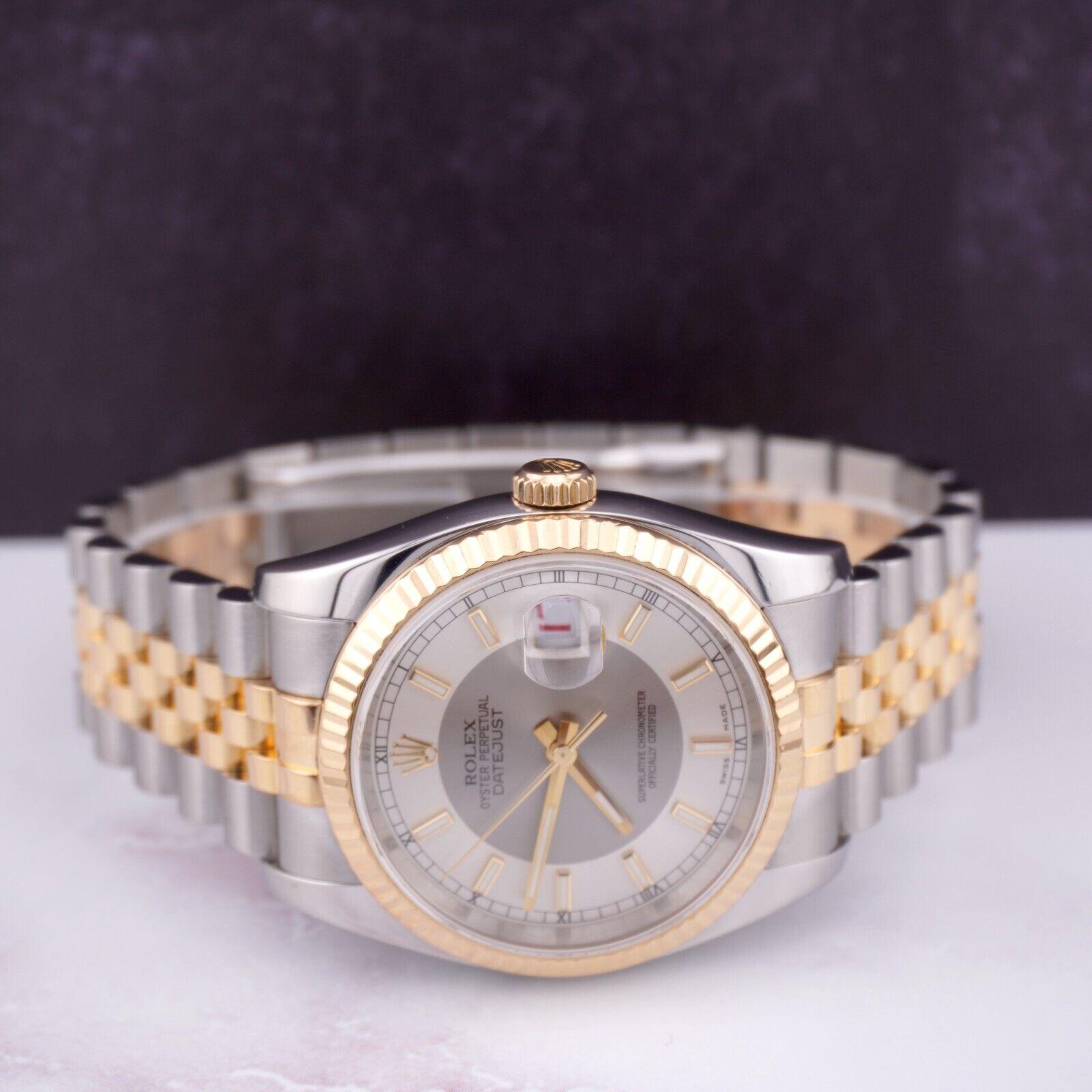 Rolex Mens Datejust 36mm 18K Gold/ Steel Watch Jubilee Fluted Tuxedo Dial 116233 For Sale 1